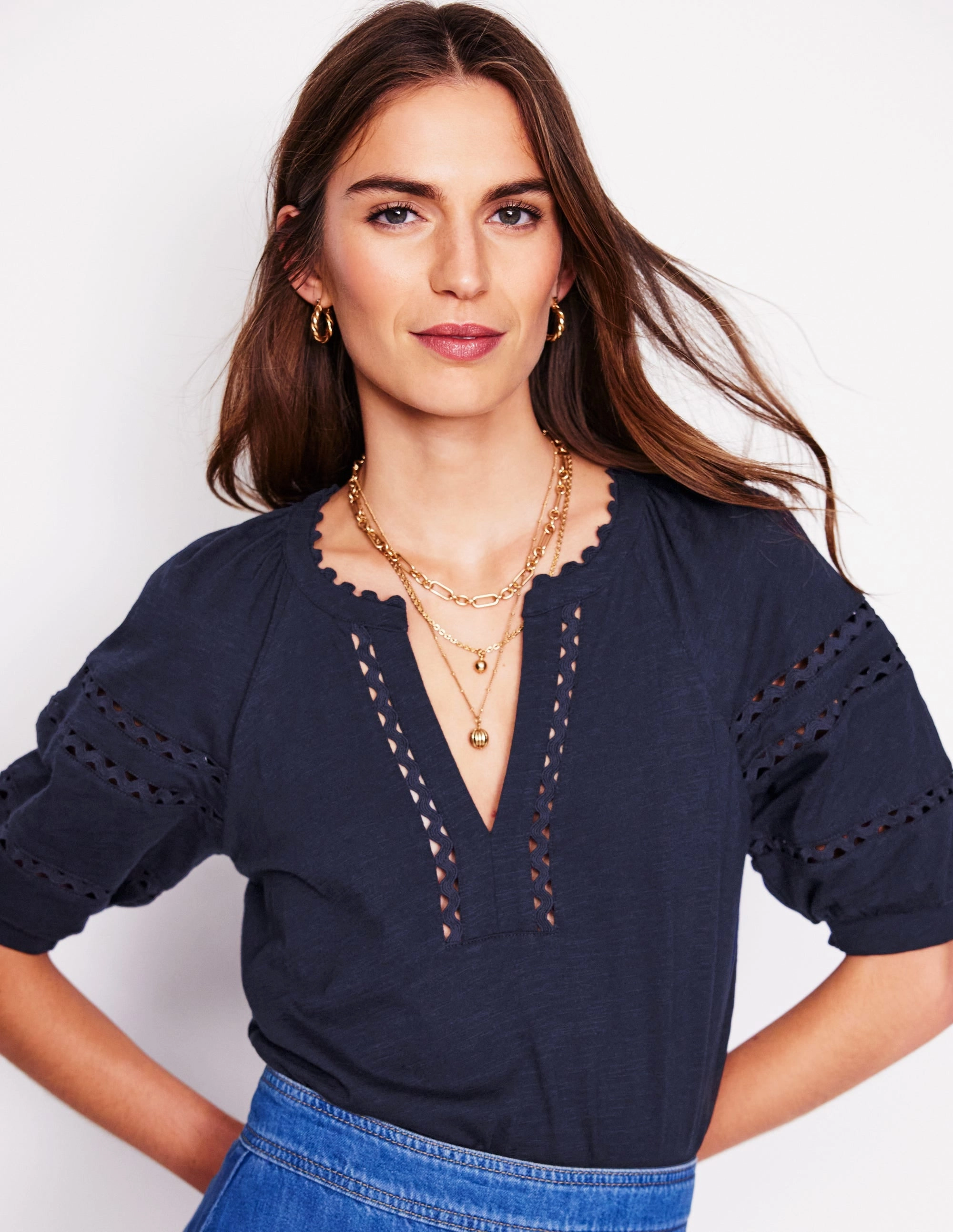 Maisy Rikrak Trim Top-Navy Fitted Tank