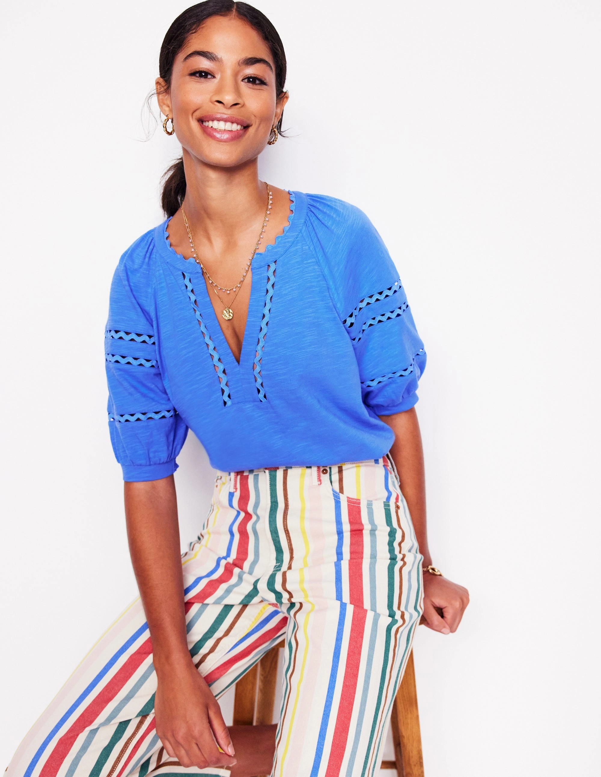 Maisy Rikrak Trim Top-Ocean Blue MultiPanelConstruction