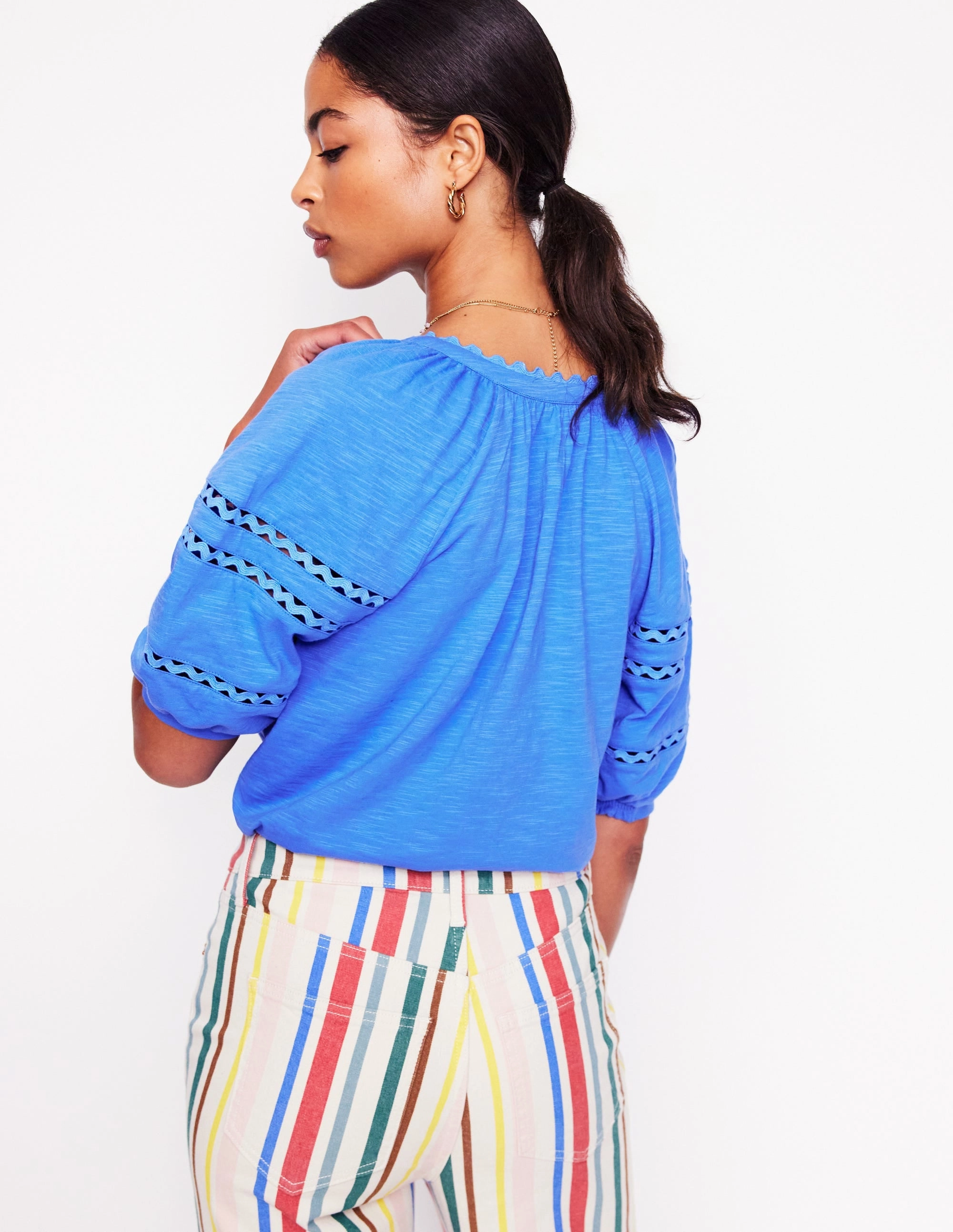 Machine Washable Fabric Maisy Rikrak Trim Top-Ocean Blue