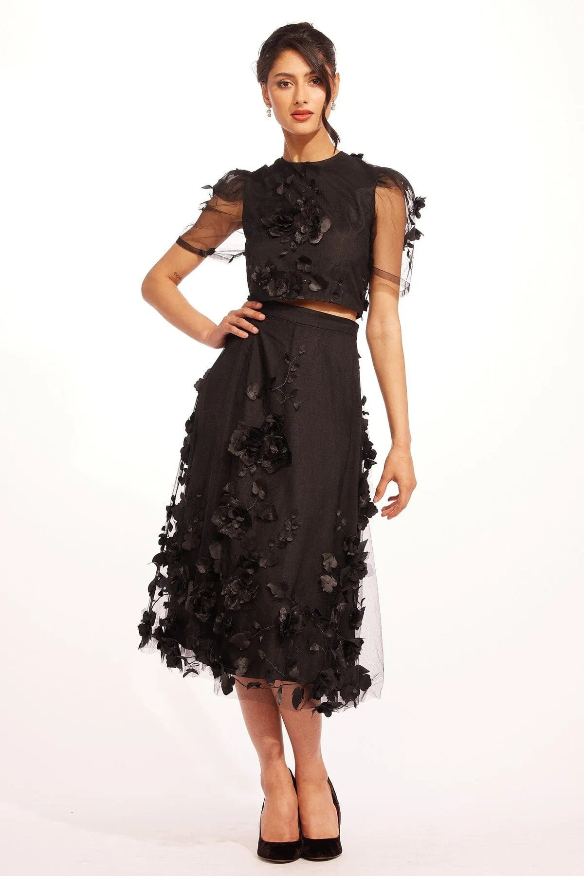 Maja Skirt - Caviar Bloom button detail Low Maintenance Fabric