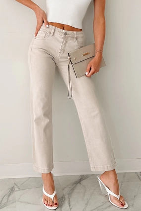 Manny Mid Rise Tummy Control Ankle Straight Risen Jeans (Almond) WrinkleFree Structure All Day Comfort