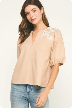 HighElasticity WrinkleFree Weaving Marceline Crochet Trim Top