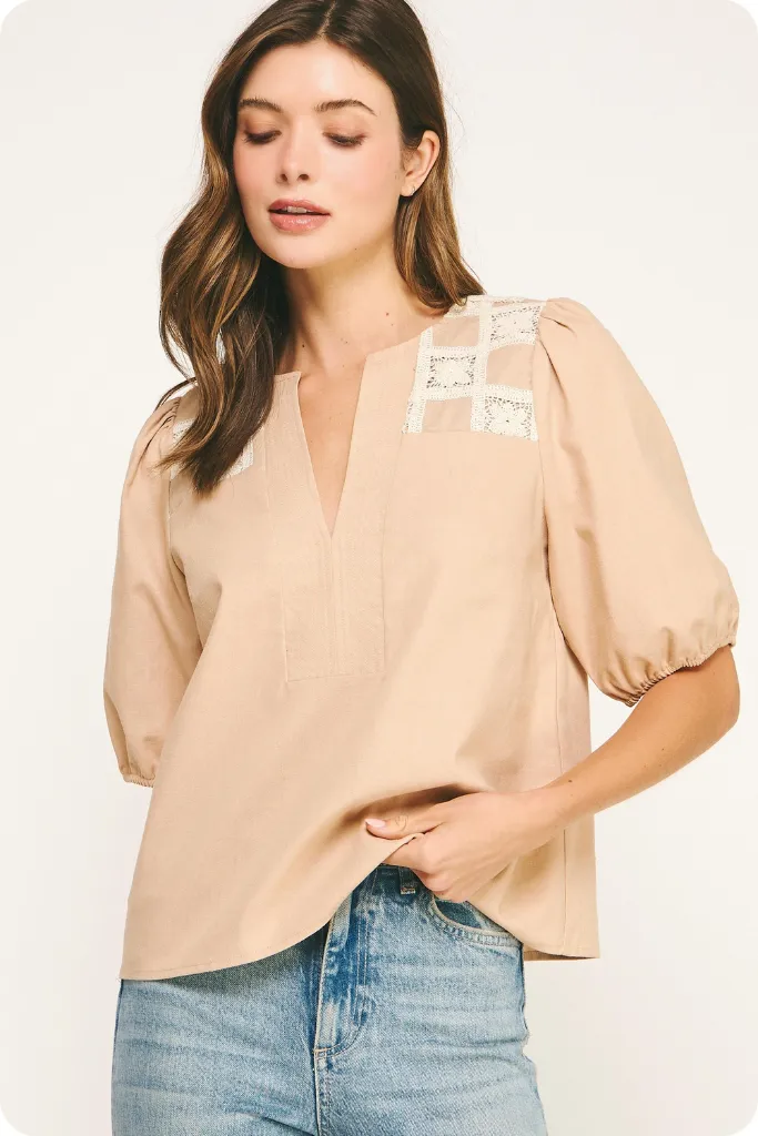 Marceline Crochet Trim Top ContrastPlacket