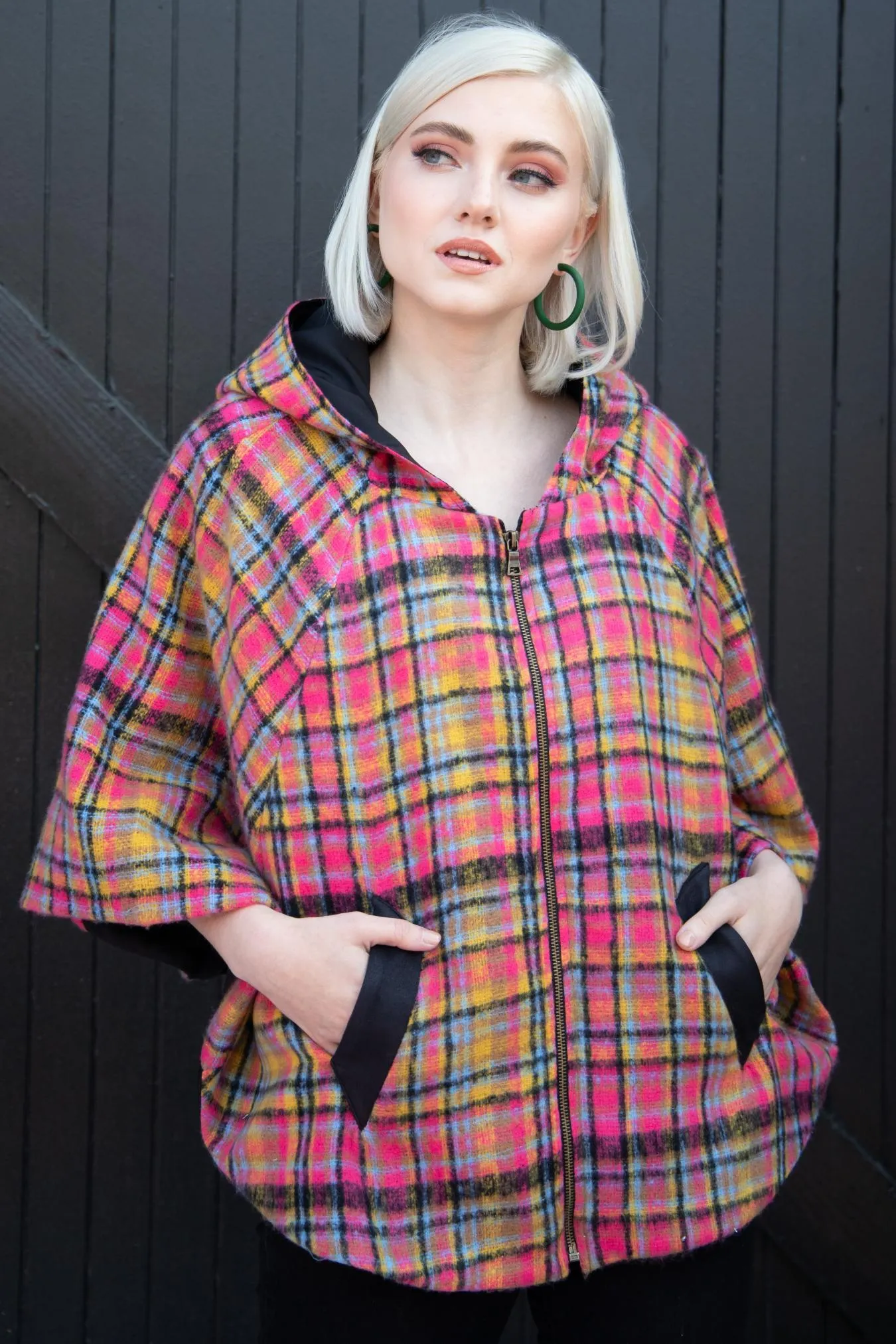 Weekend Style Mari Cape - Pink Plaid