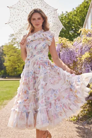 Mariannes Floral Aaliyah One-Shoulder Ballerina Dress Satin Layers
