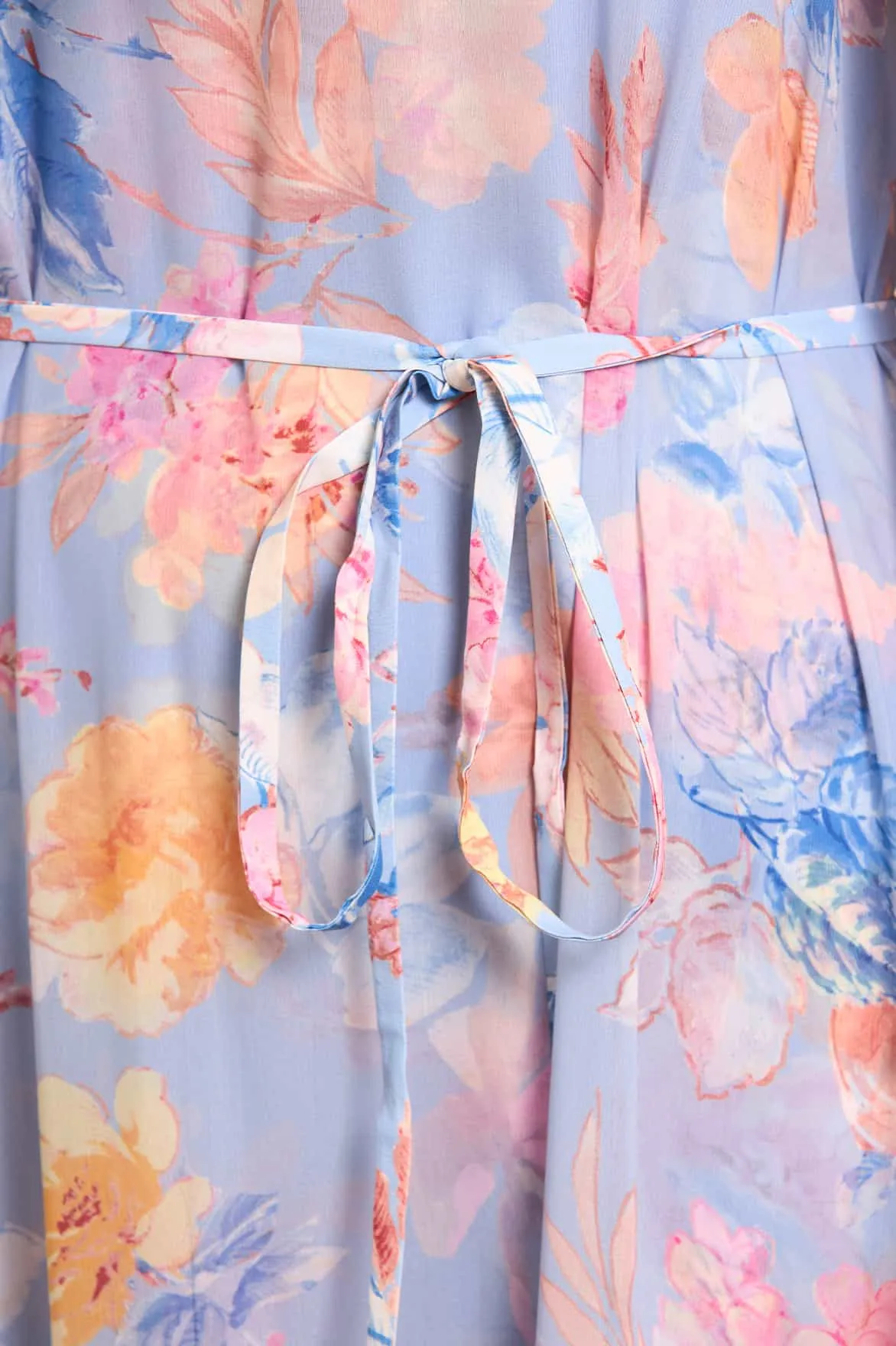 Metallic Finish Clean Mood Mariannes Floral Chiffon Round Neck Ankle Gown