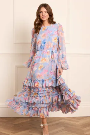 Mariannes Floral Chiffon Round Neck Ankle Gown Summer Outfit Cozy Touch
