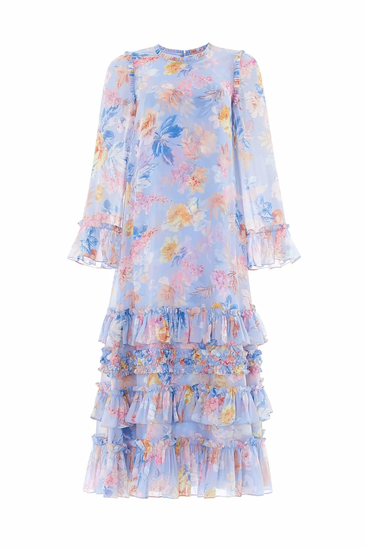 Clean Comfort Mariannes Floral Chiffon Round Neck Ankle Gown