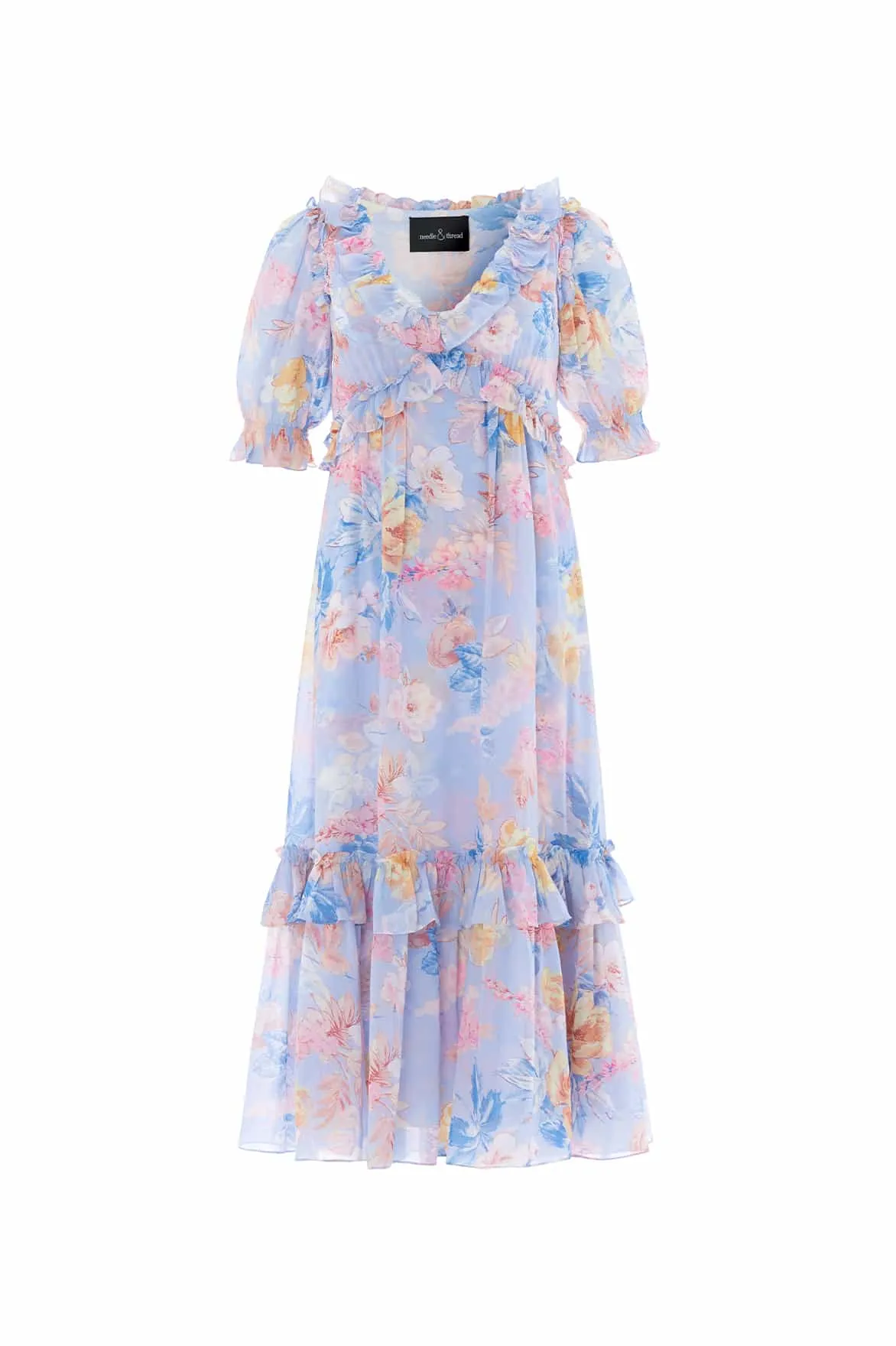 Travel Edge Modern Soft Mariannes Floral Chiffon Short Sleeve Ballerina Dress