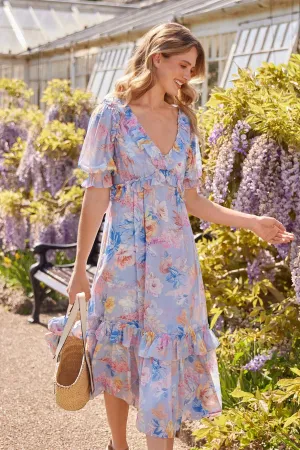 Mariannes Floral Chiffon Short Sleeve Ballerina Dress Boho Tone
