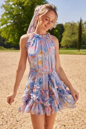 Mariannes Floral Chiffon Sleeveless Micro Mini Dress Relaxed Waist Fit FlatlockSeam