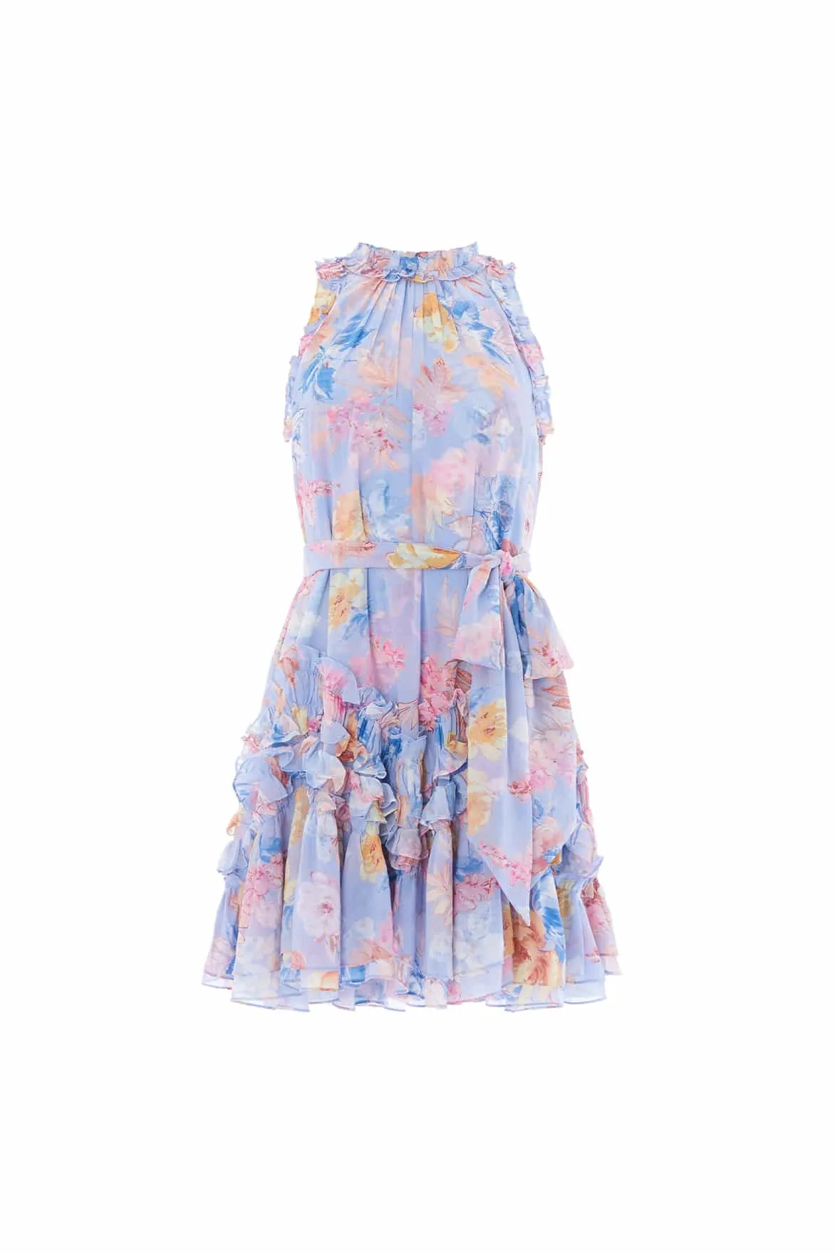 Casual and Smart Mariannes Floral Chiffon Sleeveless Micro Mini Dress
