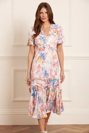Lounge Moment Mariannes Floral Satin V-Neck Ballerina Dress