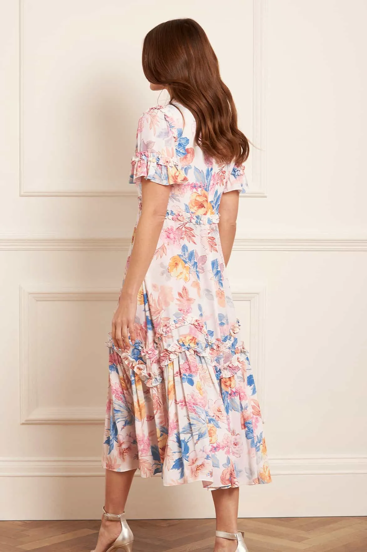 Chic Fit Wear Mariannes Floral Satin V-Neck Ballerina Dress