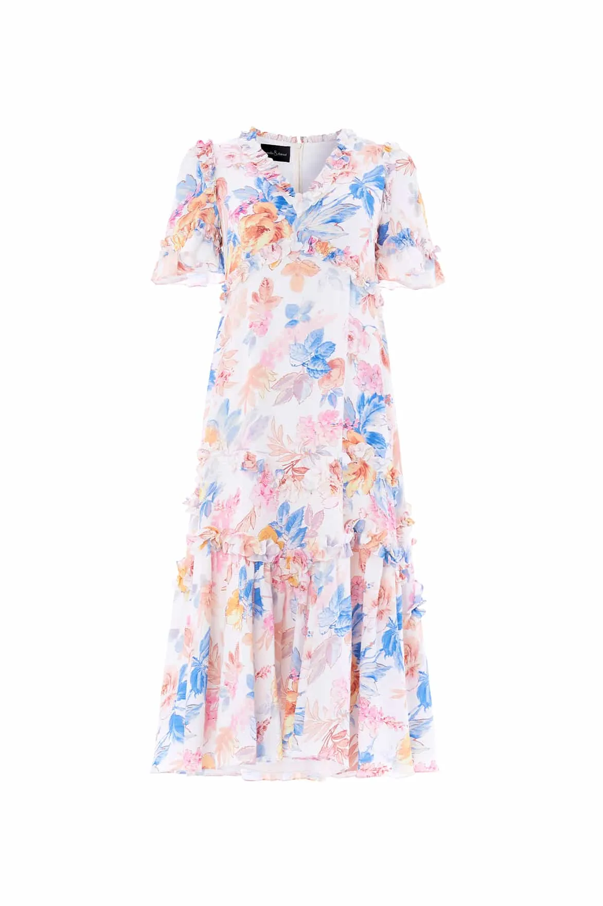 Light Fall Mariannes Floral Satin V-Neck Ballerina Dress