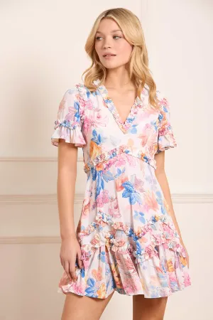 Sharp Edge Guest Glam Mariannes Floral Satin V-Neck Micro Mini Dress