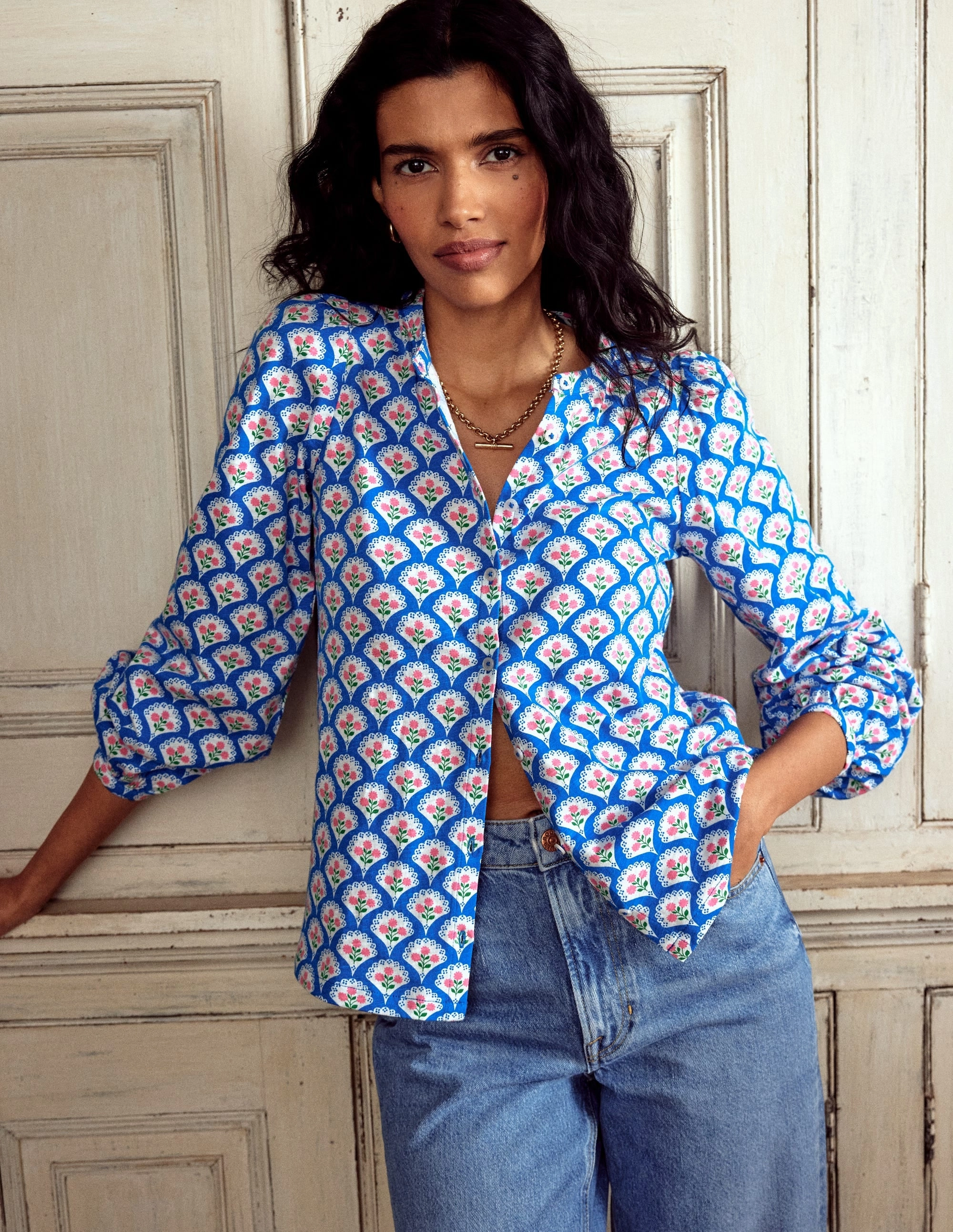 Marina Jersey Shirt-Gallery Blue, Blossom Terrace Flexible Knit Fabric ThermalInsulation