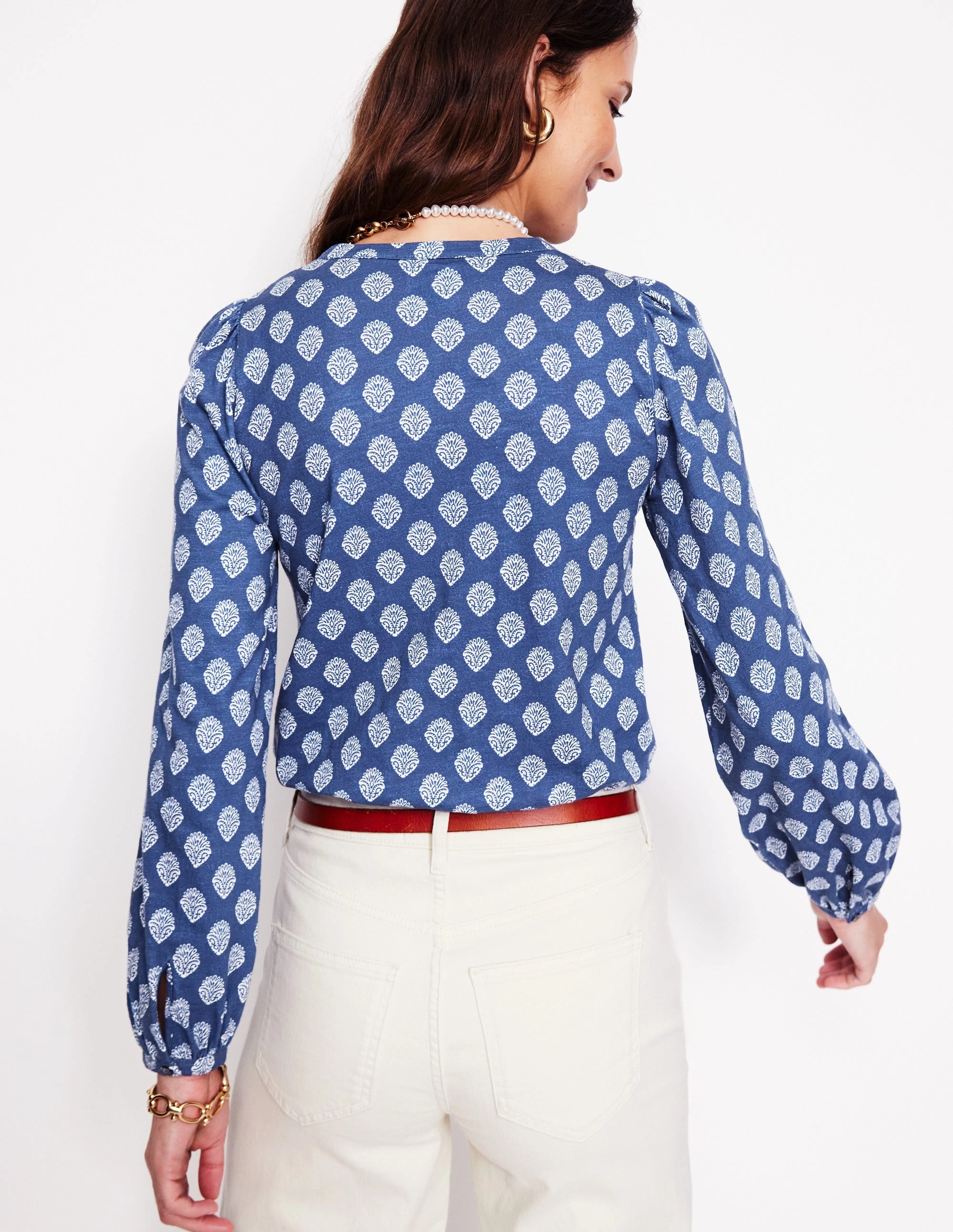 Durable Fiber Blend Marina Jersey Shirt-True Navy, Ornate Stamp