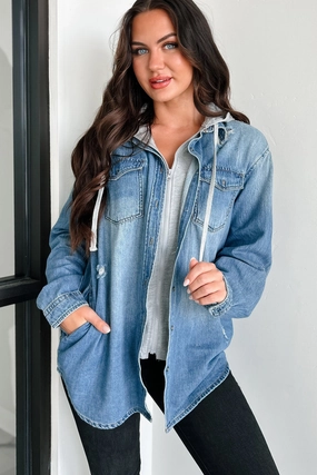 Mariska Denim Shacket With Contrast Zipper Hood (Medium) Odor Resistant Technology