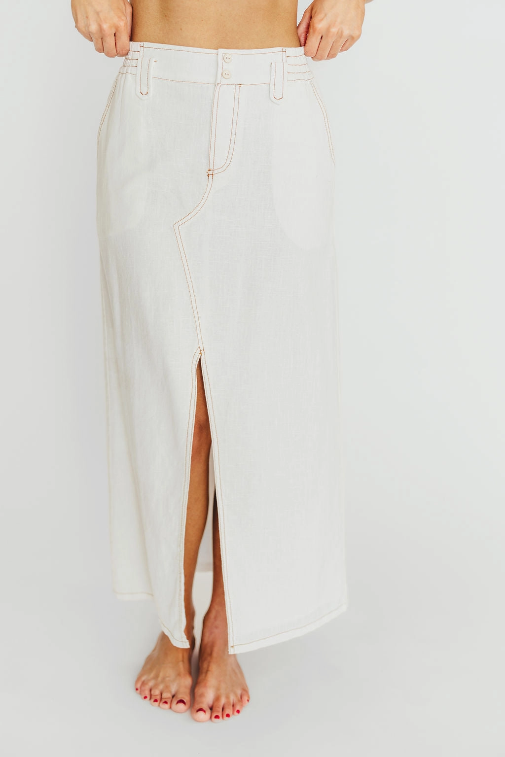 Marium Washed Linen Blend Maxi Skirt in Off-White *Final-Sale* checked shorts