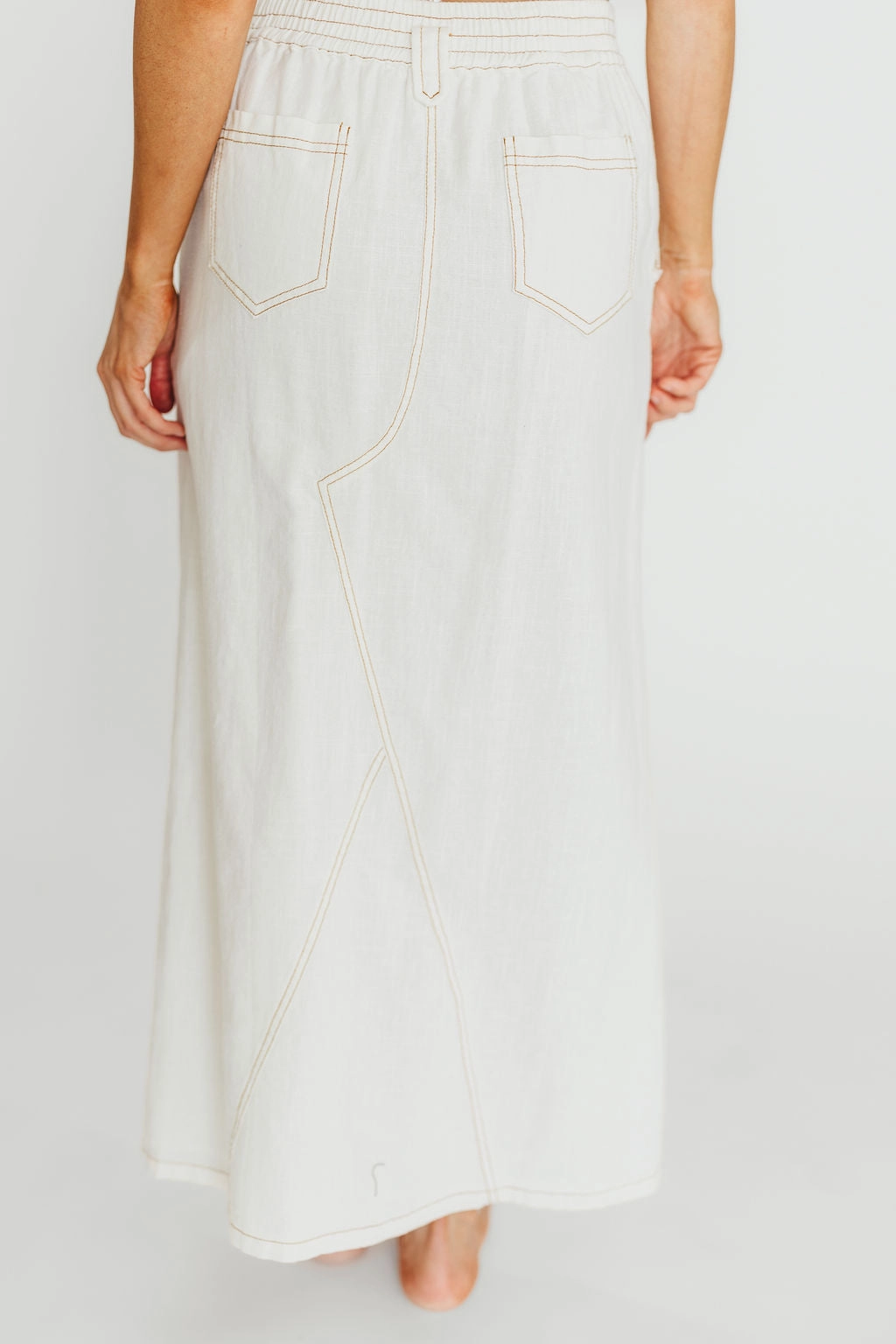 Marium Washed Linen Blend Maxi Skirt in Off-White *Final-Sale* Elastic Fit