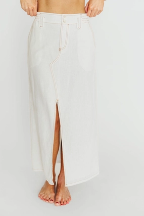Marium Washed Linen Blend Maxi Skirt in Off-White *Final-Sale* checked shorts