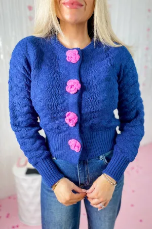 Marsha Textured Knit Rosette Detail Sweater Cardigan