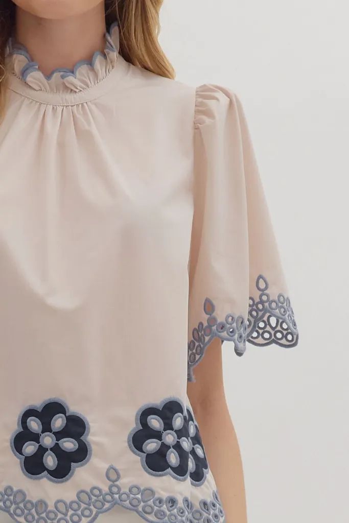 Mavis Crochet Trim Top AntiPillTreatment