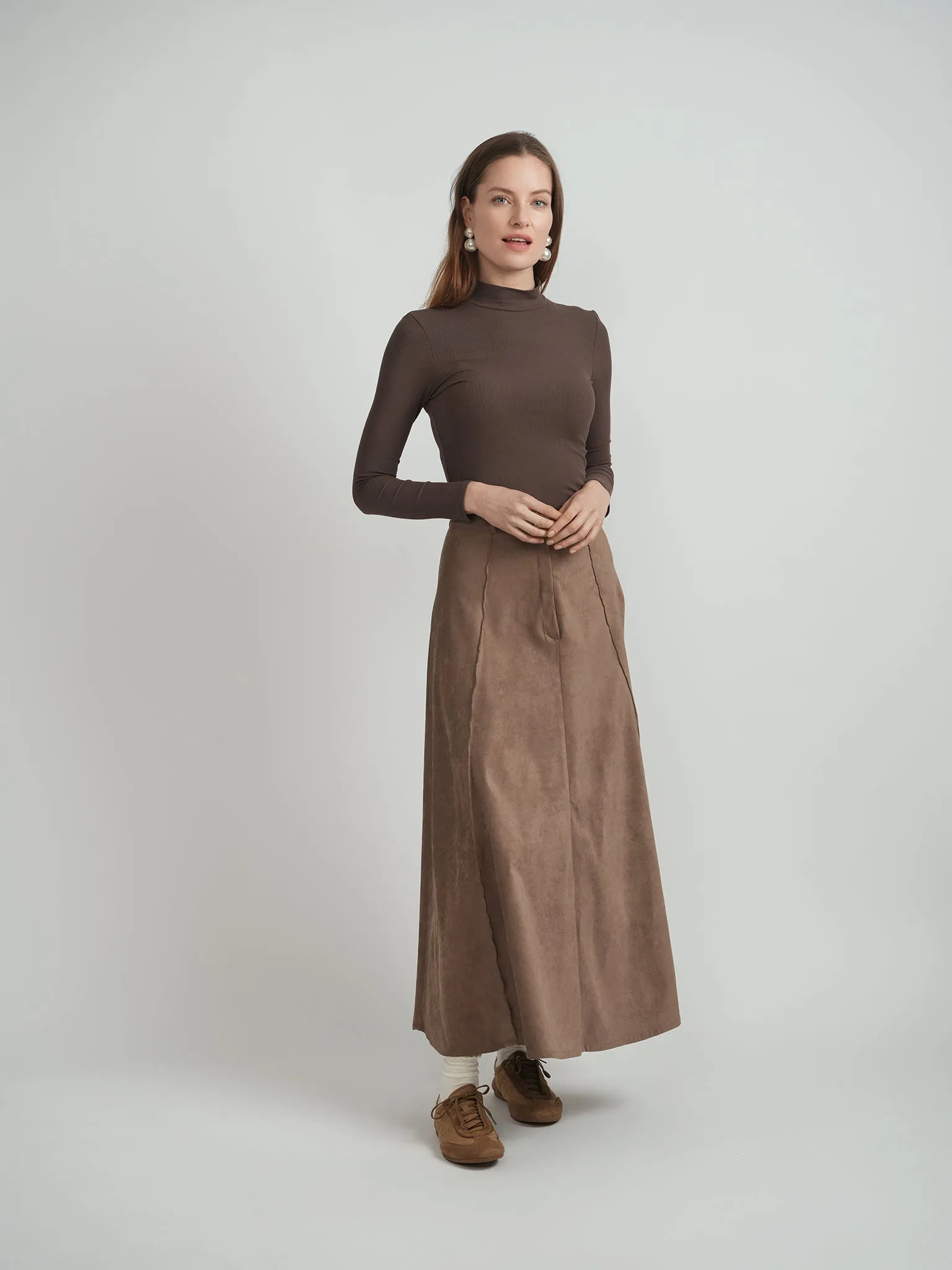 Bohemian vibe Maxmrkt Coffee Paneled Skirt DW4M9071