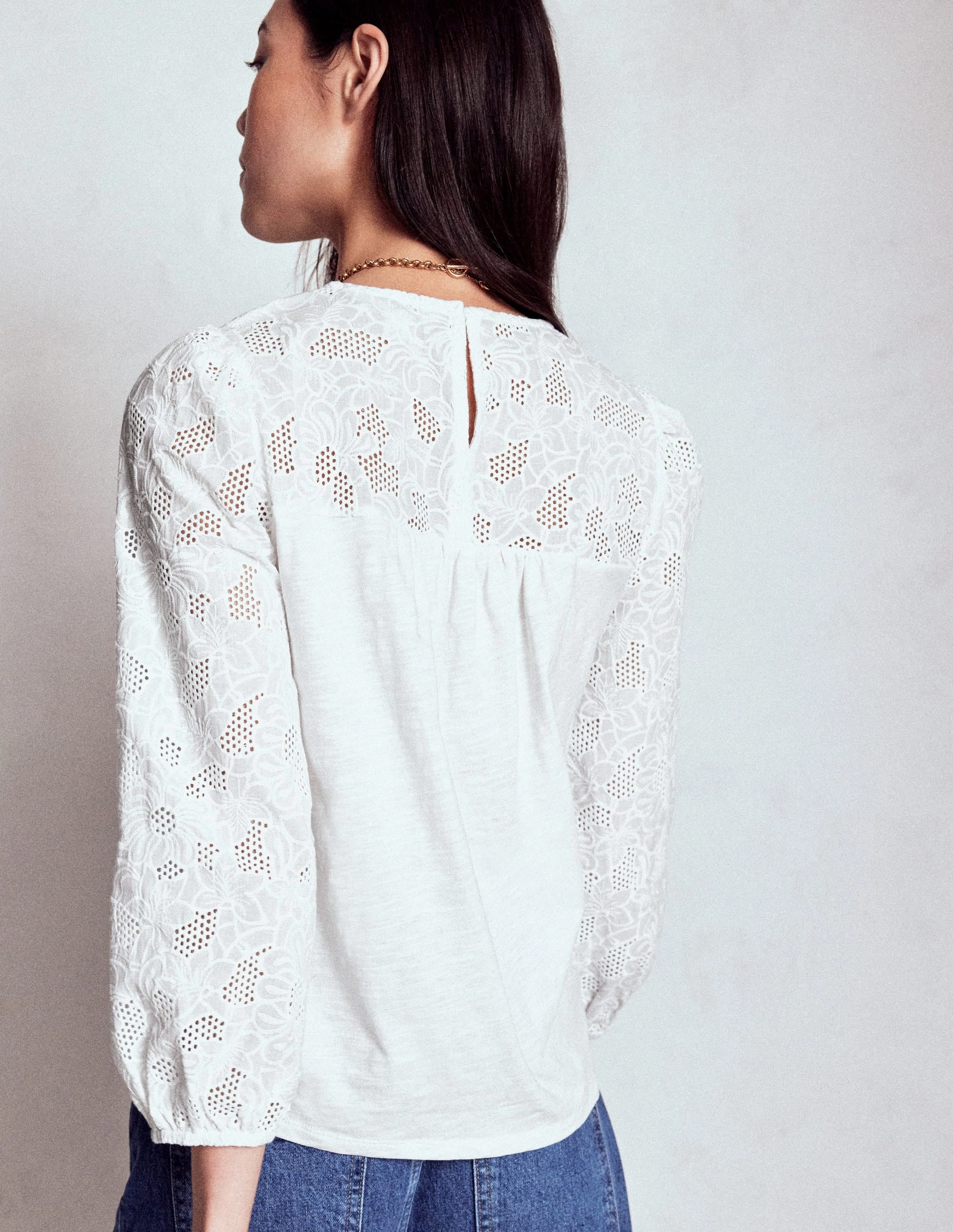 Airflow Ventilation Zones May Broderie Top-White
