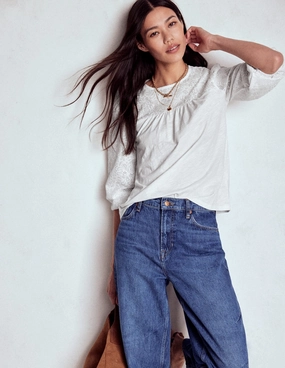 May Broderie Top-White YarnDyedFabric