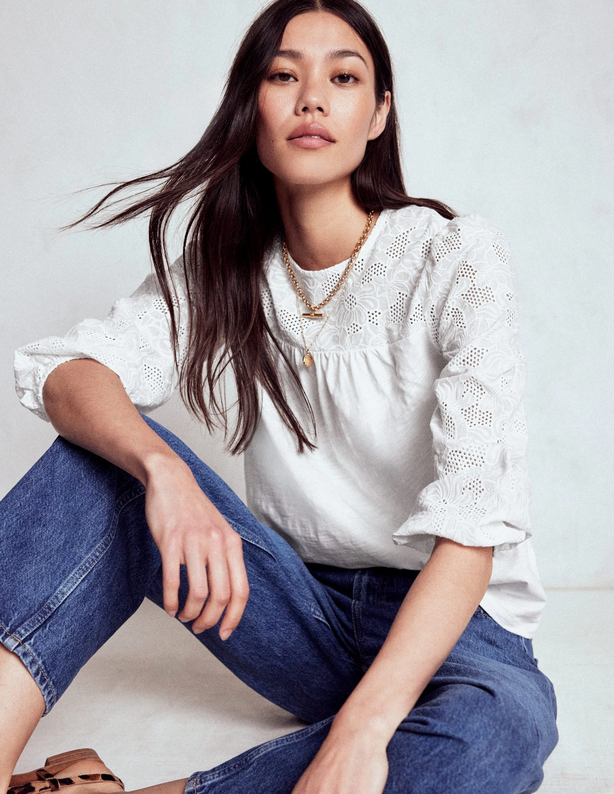 Durable Reinforced Hem Reinforced Seam Technique May Broderie Top-White
