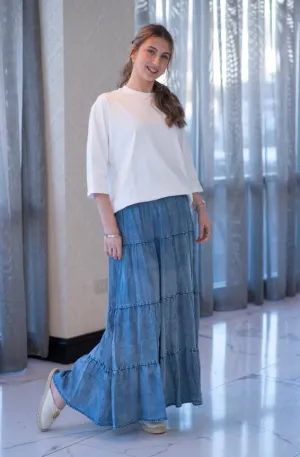 Vibrant Flow Mayas Place Denim Tiered Maxi Skirt