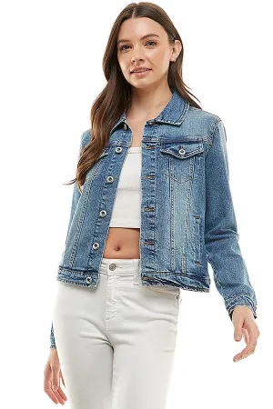Medium Blue Stretched Ladies Casual Denim Jacket
