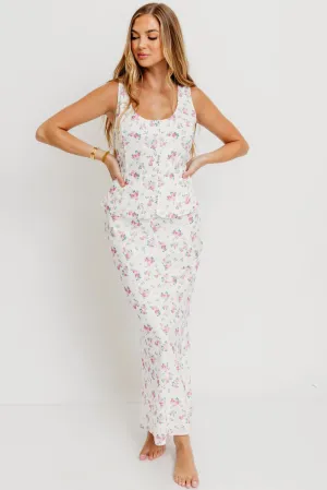 Cozy Style Simple Appeal Melrose Floral Button-Up Top and Maxi Skirt Set in Off White *Final-Sale*