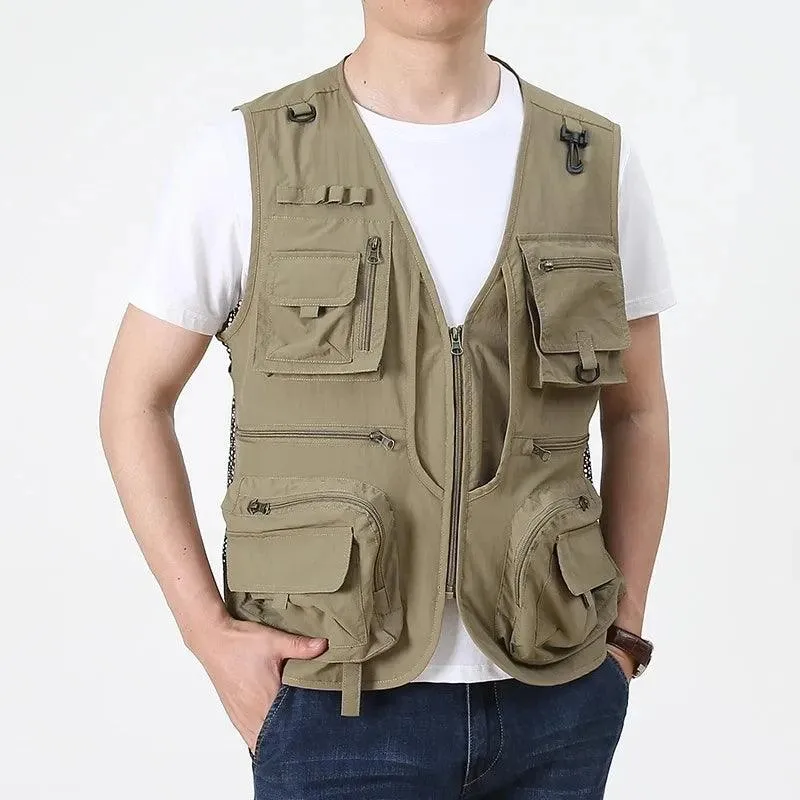 Men Outdoor Multi-Pocket  Photography Fishing Waistcoat Vest Jacket