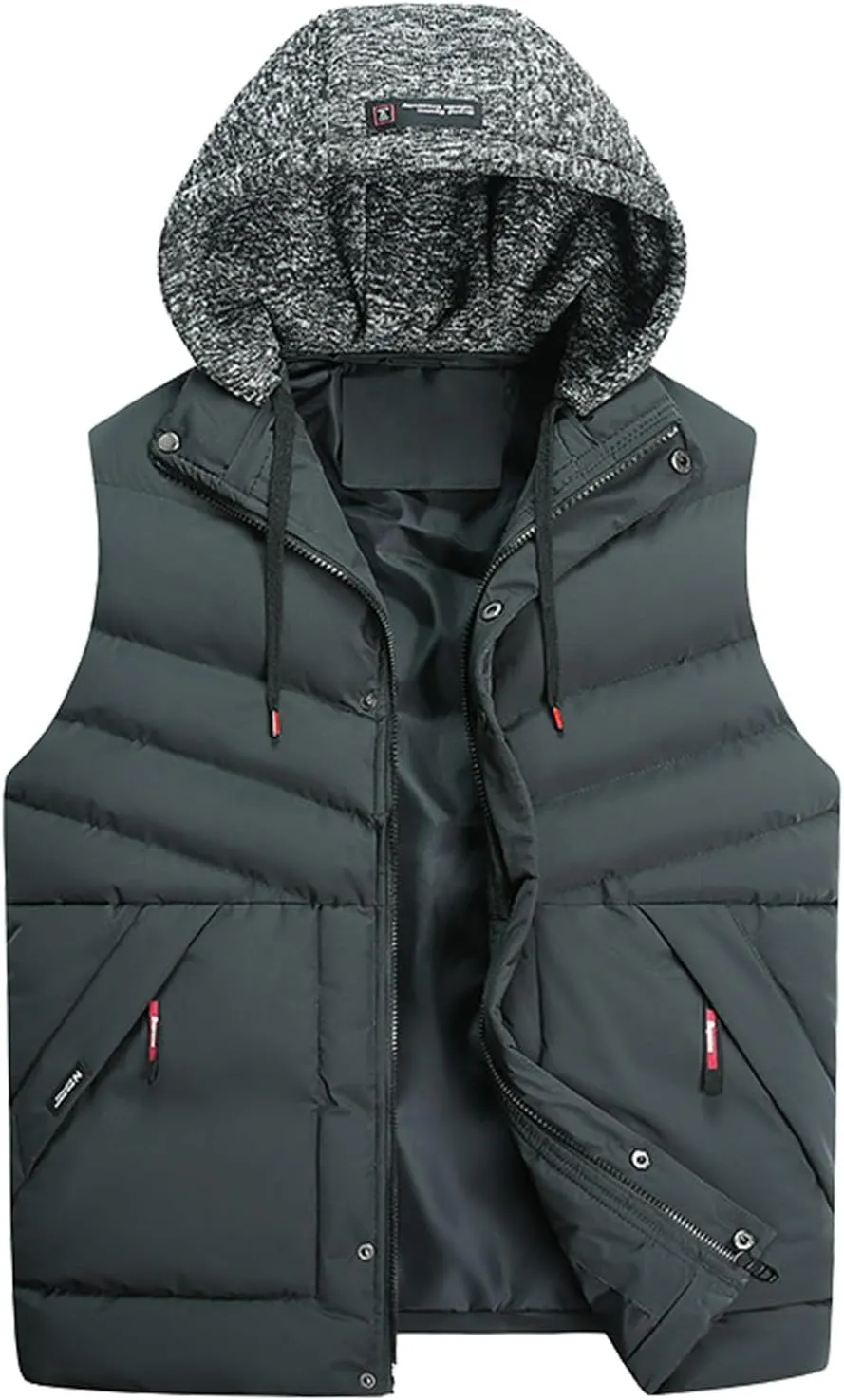 Men Outdoor Quilted Winter Puffer Vest Thicken Warm Cotton Coat Sleeveless Hooded Jacket Padded Vest Puffy Vest Men
