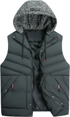 Men Outdoor Quilted Winter Puffer Vest Thicken Warm Cotton Coat Sleeveless Hooded Jacket Padded Vest Puffy Vest Men