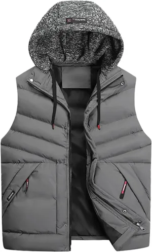 Men Outdoor Quilted Winter Puffer Vest Thicken Warm Cotton Coat Sleeveless Hooded Jacket Padded Vest Puffy Vest Men