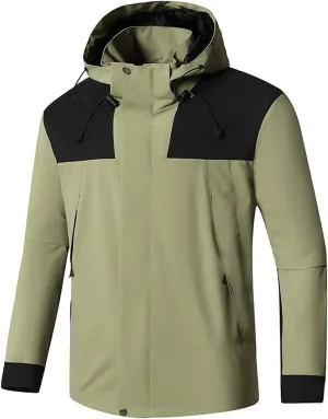 Men Waterproof Rain Jackets Lightweight Windbreaker with Hood Rain Coat Suit Color Block Raincoats for Outdoor Hiking