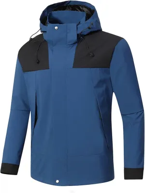 Men Waterproof Rain Jackets Lightweight Windbreaker with Hood Rain Coat Suit Color Block Raincoats for Outdoor Hiking