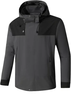 Men Waterproof Rain Jackets Lightweight Windbreaker with Hood Rain Coat Suit Color Block Raincoats for Outdoor Hiking