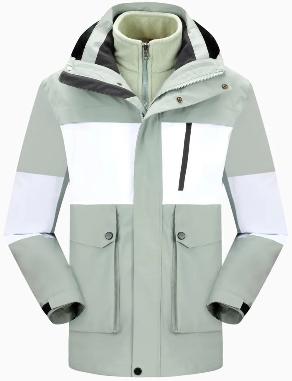 Men Women 3-in-1 Rain Jacket Unisex Hooded Waterproof Windbreaker with Pockets Hiking Skiing Outdoor Sports Raincoat