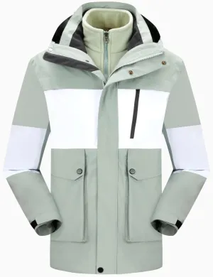 Men Women 3-in-1 Rain Jacket Unisex Hooded Waterproof Windbreaker with Pockets Hiking Skiing Outdoor Sports Raincoat