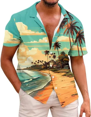 Mens 2024 Hawaiian Tropical Shirts Short Sleeve Casual Button Down Floral Summer Beach Shirts Holiday Floral Shirts