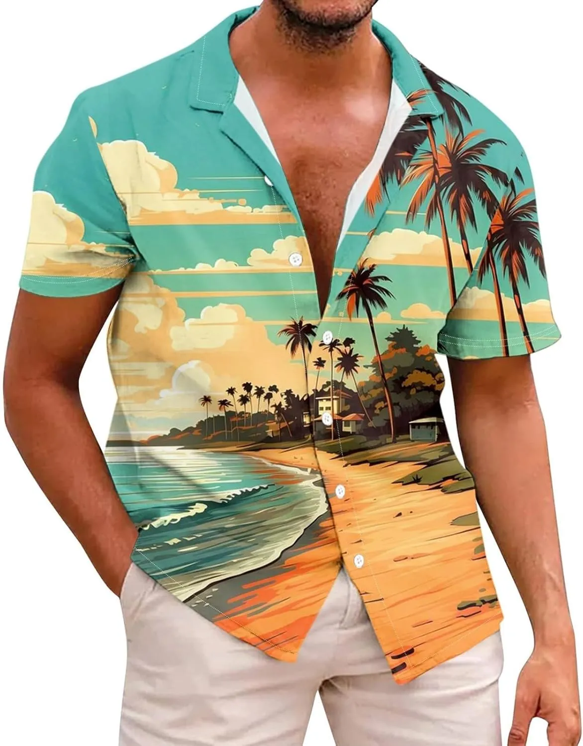 Mens 2024 Hawaiian Tropical Shirts Short Sleeve Casual Button Down Floral Summer Beach Shirts Holiday Floral Shirts
