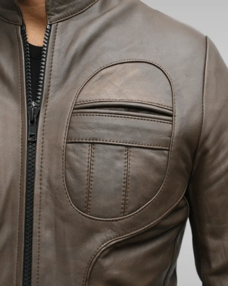 Mens 70s Style Brown Vintage Biker Leather Jacket