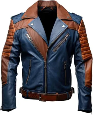 Men's Biker Multi Color Leather Jacket, Leather Biker Jacket for Men, Faux Leather Biker Bomber Jacket