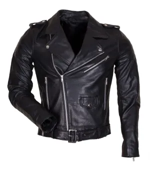 Men's Black Brando Leather Jacket in Faux