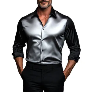Men's Business Satin Turndown Collar Button Long Sleeve Shirt